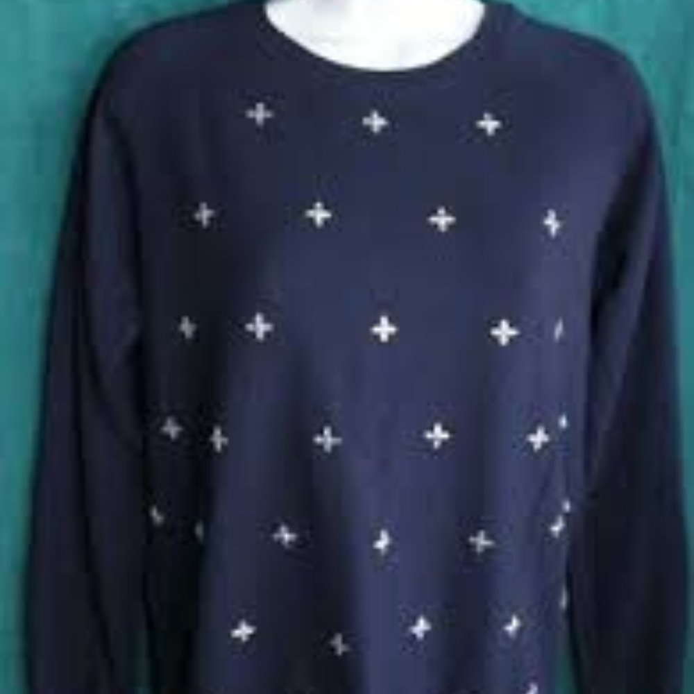 Kersh Womens Crew Neck Rhinestone Knit Navy Pullov